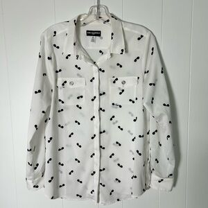 Karl Lagerfeld Paris White Blouse with Black Sunglasses Print